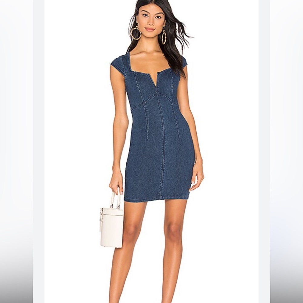 FREE PEOPLE Lia Denim Mini Dress In Blue‎ ob895694 Stetch Sweetheart
